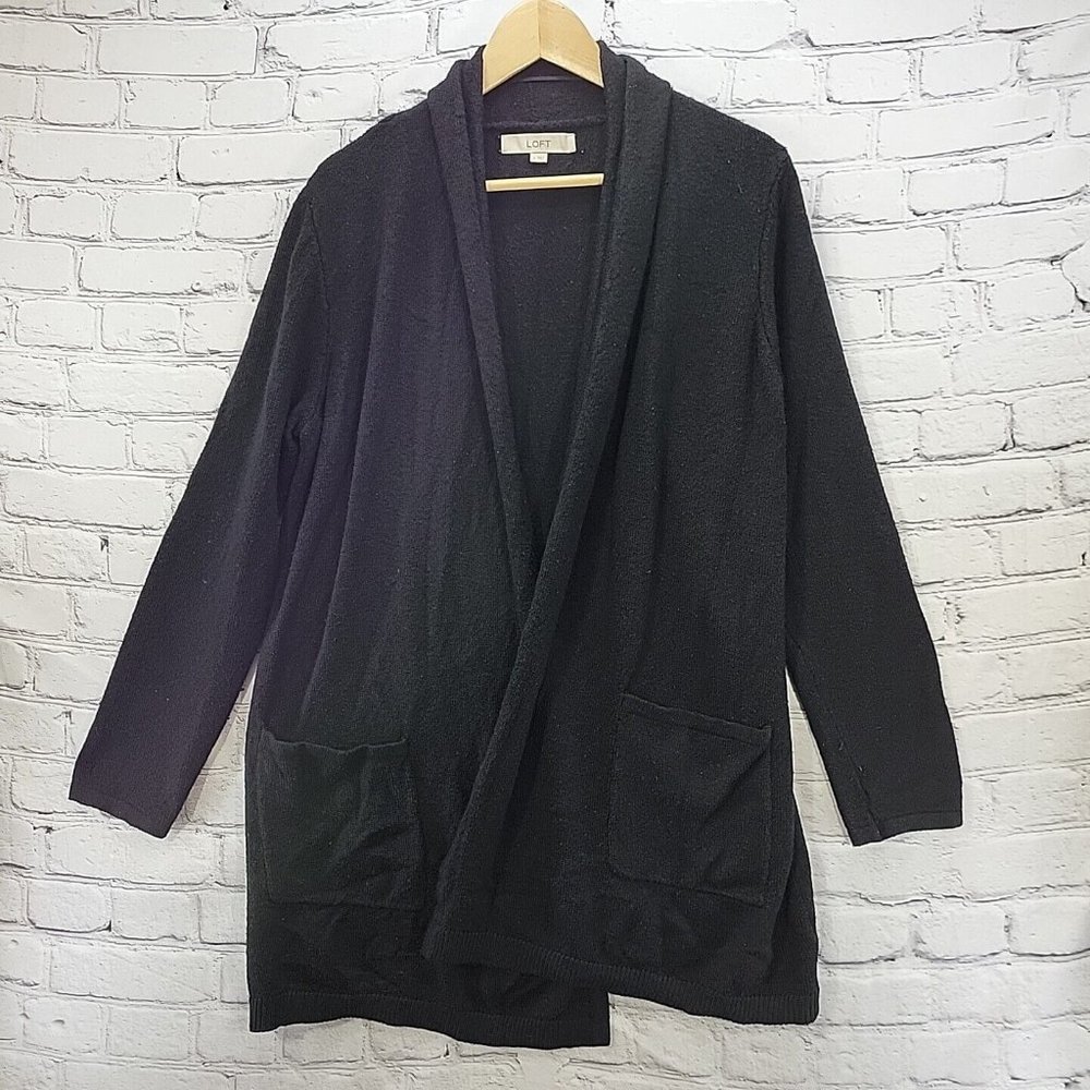 Loft Sweater Womens Size M Black Open Cardigan With Pockets‎